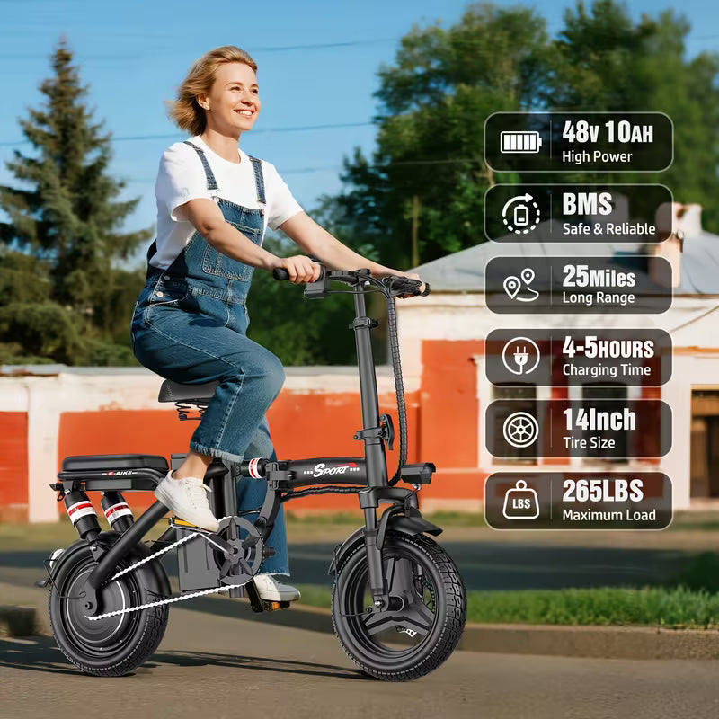 Electric Bike, 20Mph 30Miles Range Lightweight Folding Ebikes For Adults, 500W Motor