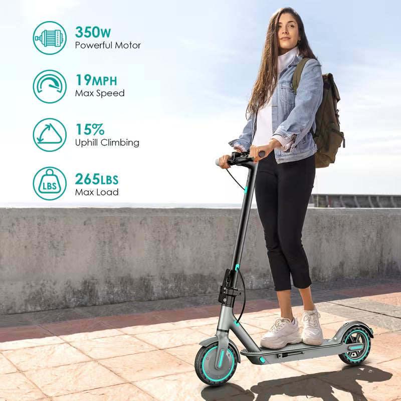Electric Scooter for Adults | 350W Powerful, 8.5'' Honeycomb Solid Tire, Max Speed 19MPH & 15-20KM, Rechargeable Lithium Battery, Green Iron Frame, Folding & Portable, Perfect for Commuting & Campus, Christmas Gift for & Family