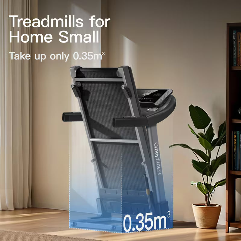 Fitness Home Folding 3 Level Incline Treadmill with Pulse Sensors, 3.0 HP Quiet Brushless, 8.7 MPH, 300 lbs Capacity, Black