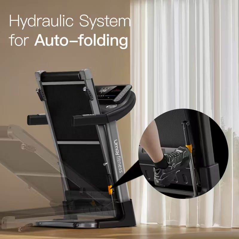 Fitness Home Folding 3 Level Incline Treadmill with Pulse Sensors, 3.0 HP Quiet Brushless, 8.7 MPH, 300 lbs Capacity, Black