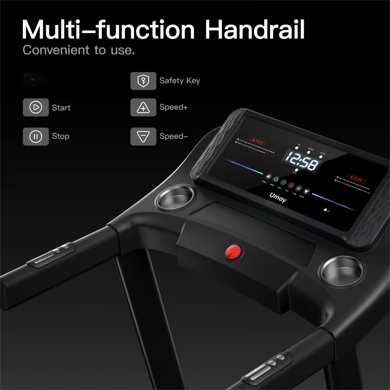 Fitness Home Folding 3 Level Incline Treadmill with Pulse Sensors, 3.0 HP Quiet Brushless, 8.7 MPH, 300 lbs Capacity, Black