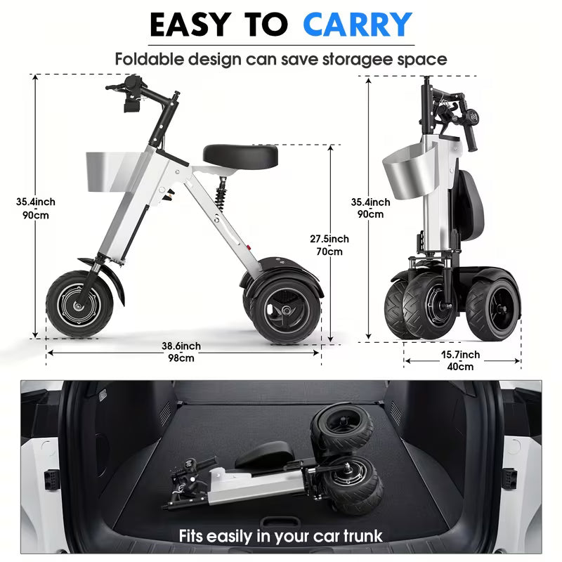 Foldable Electric Trike with Seat - Heavy-Duty adult/teen scooter, 450W Motor & Removable Battery, Upgraded Dual Suspension, Front Basket - Stable 3-Wheel Design for Commuting, Travel, Hills - Ideal for Adults & Teens, Scooter for Adults, Teenage Riding