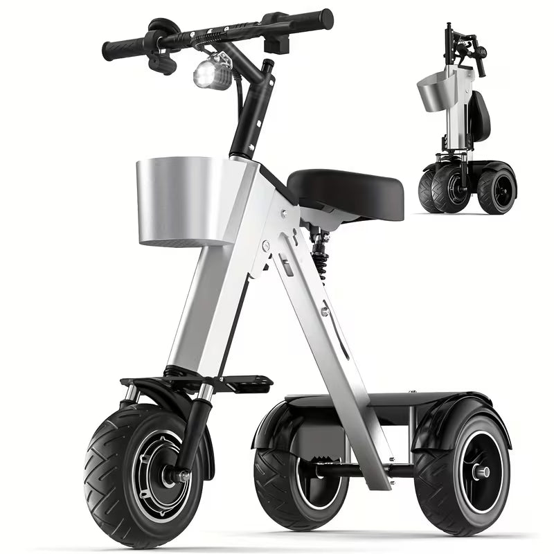 Foldable Electric Trike with Seat - Heavy-Duty adult/teen scooter, 450W Motor & Removable Battery, Upgraded Dual Suspension, Front Basket - Stable 3-Wheel Design for Commuting, Travel, Hills - Ideal for Adults & Teens, Scooter for Adults, Teenage Riding
