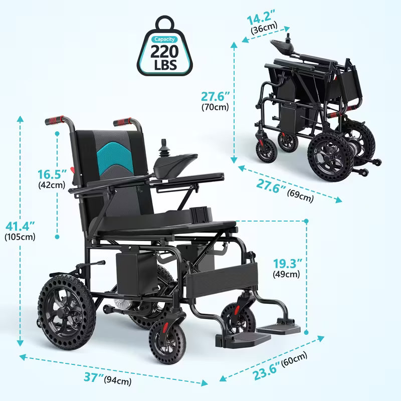 Foldable Electric Wheelchair For Seniors - Lightweight Power Chair, 15+ Mile Range, All-Terrain & Indoor Use, Dual Motors, Elderly Parents & Adults