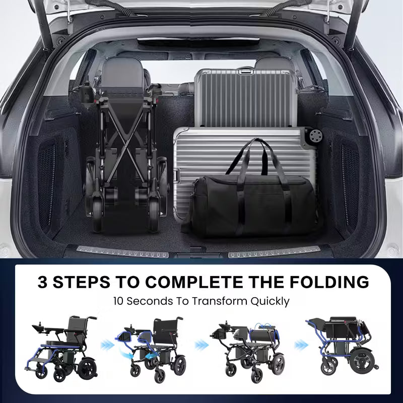 Foldable Electric Wheelchair For Seniors - Lightweight Power Chair, 15+ Mile Range, All-Terrain & Indoor Use, Dual Motors, Elderly Parents & Adults
