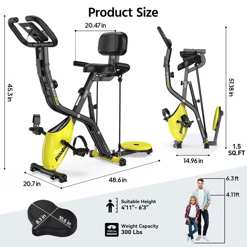 Foldable Indoor Exercise Bike for Home Gym Workout with Twister Disk And Arm Resistance Bands