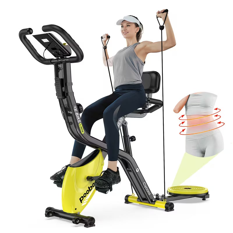 Foldable Indoor Exercise Bike for Home Gym Workout with Twister Disk And Arm Resistance Bands