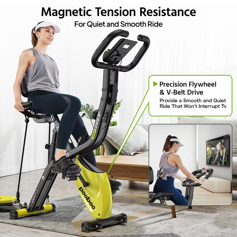 Foldable Indoor Exercise Bike for Home Gym Workout with Twister Disk And Arm Resistance Bands