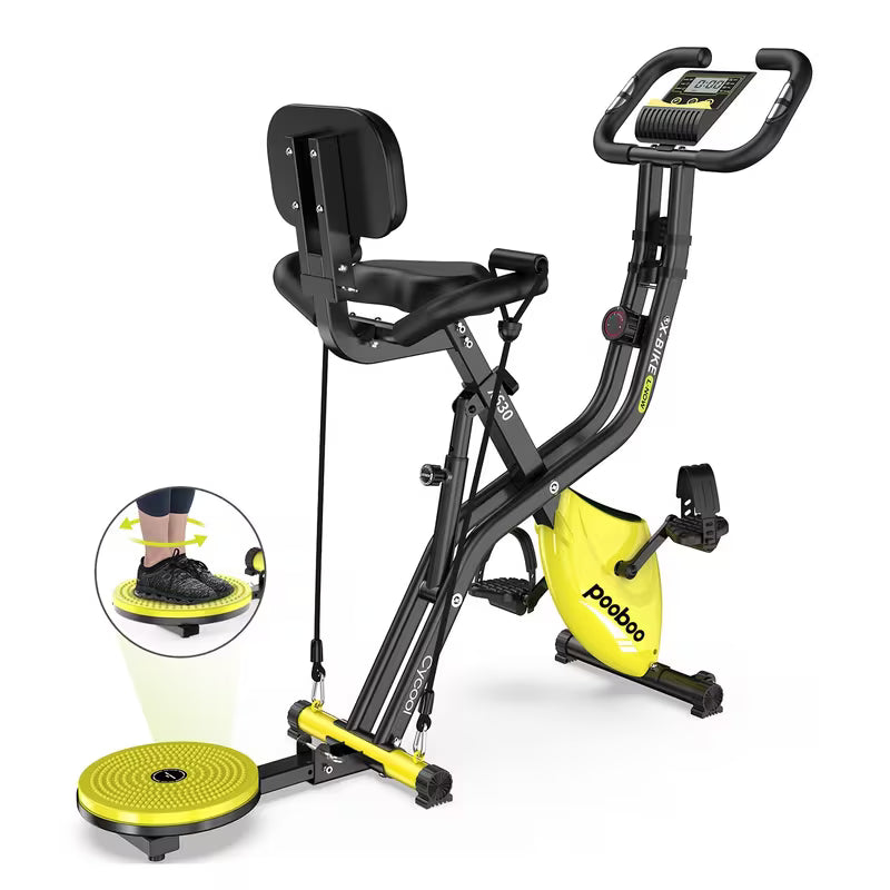 Foldable Indoor Exercise Bike for Home Gym Workout with Twister Disk And Arm Resistance Bands