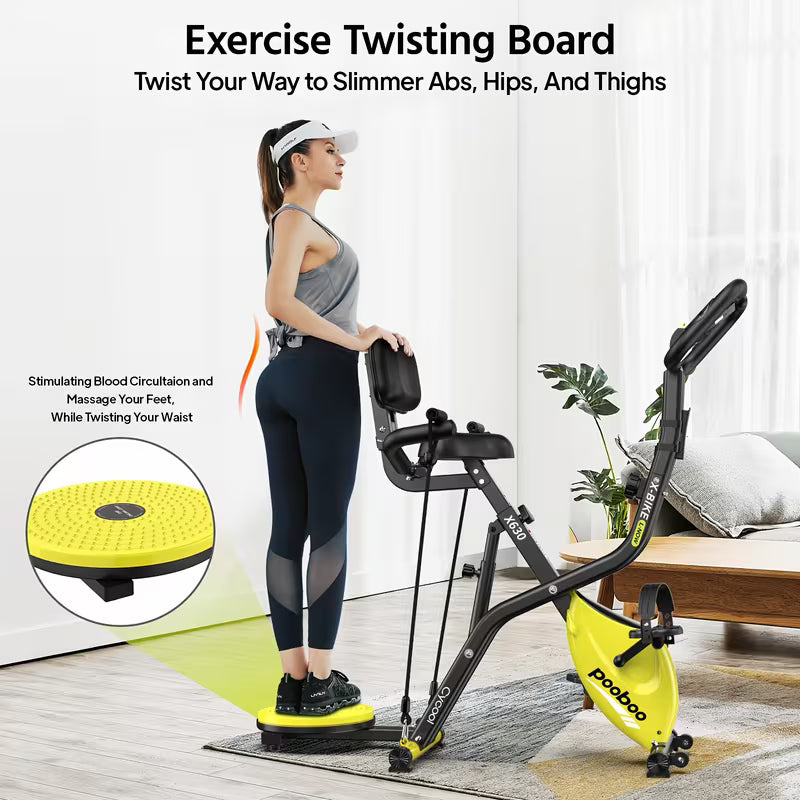Foldable Indoor Exercise Bike for Home Gym Workout with Twister Disk And Arm Resistance Bands