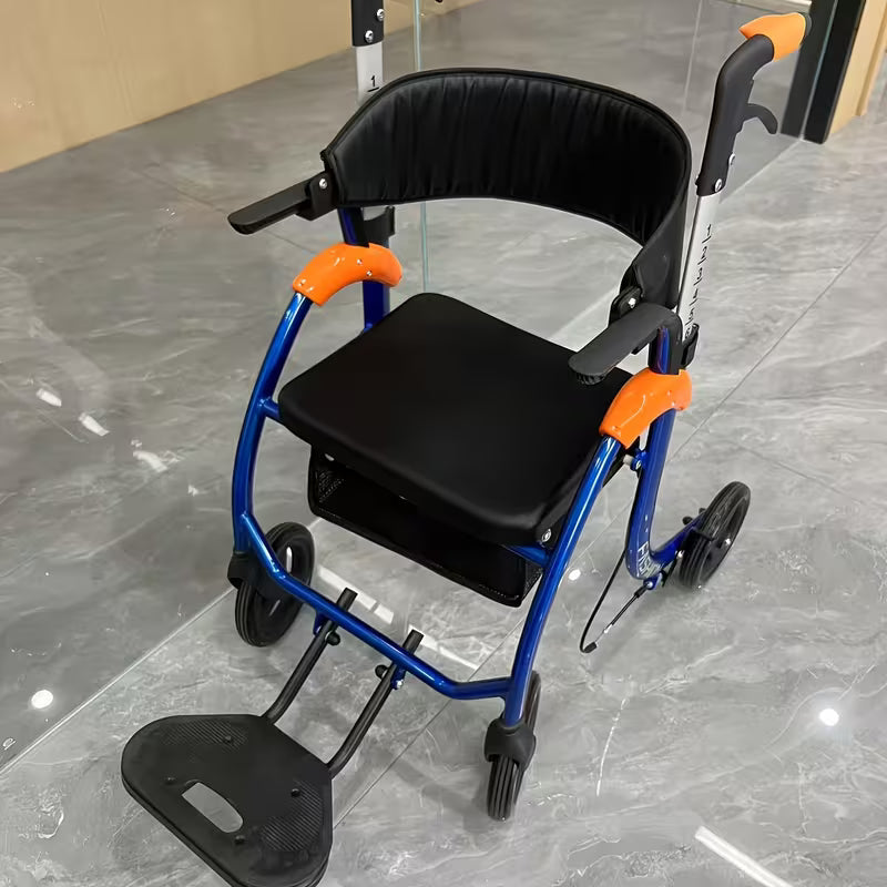 Foldable Walker With 8-inch Wide Tires, Rest Seat, Height-adjustable Armrests, Storage Space, 300-pound Weight Limit For Daily Mobility.