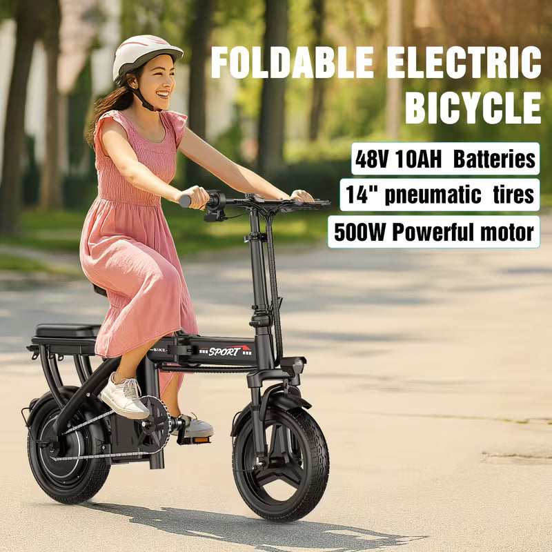 Folding Electric Bicycle, Peak Power 500 Watts, 20 Miles/ Per Hour Brushless Motor, 14-inch Tires, 48-volt 10 Ampere-hour Detachable Battery, Adult Electric Bicycle, Electric Bicycle, Suitable For Urban Commuting, Is The Best Choice For A Gift.