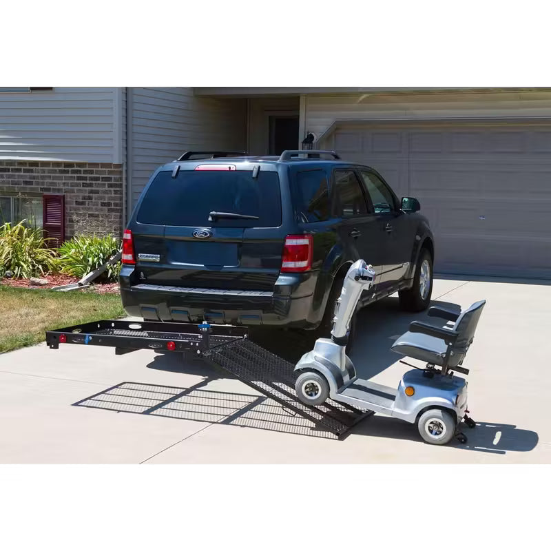 Folding Steel Scooter Carrier w/ 42" Ramp, Hitch Mount, 48" x 27.75", Black - Heavy-Duty and Foldable Mobility Carrier for Scooter Vehicles and Wheelchairs