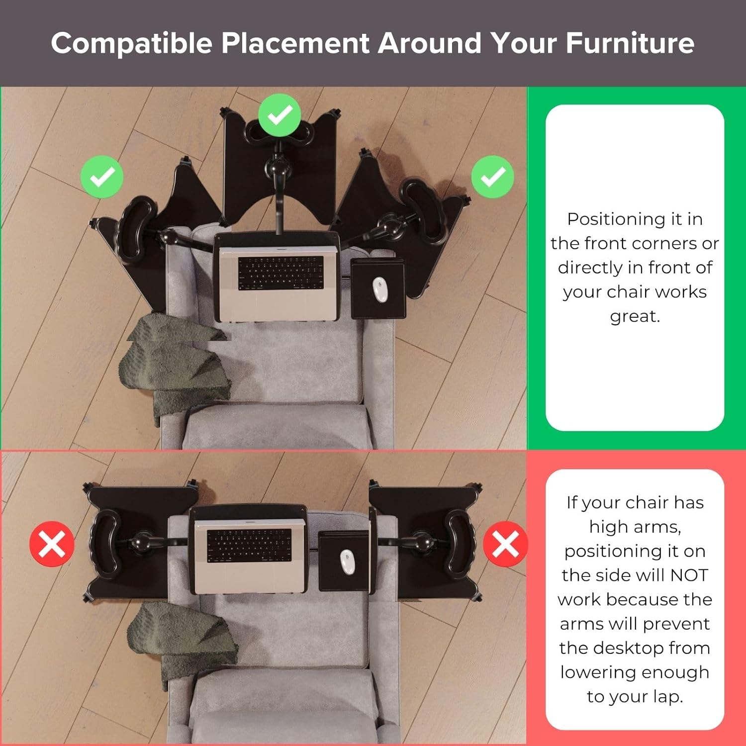 G2 Deluxe Adjustable Laptop Stand – Rolling Computer Desk & Ergonomic Table for Bed, Sofa, or Office – Portable Mobile Workstation with Tilt – Fits Devices up to 16″ - Charcoal & Black