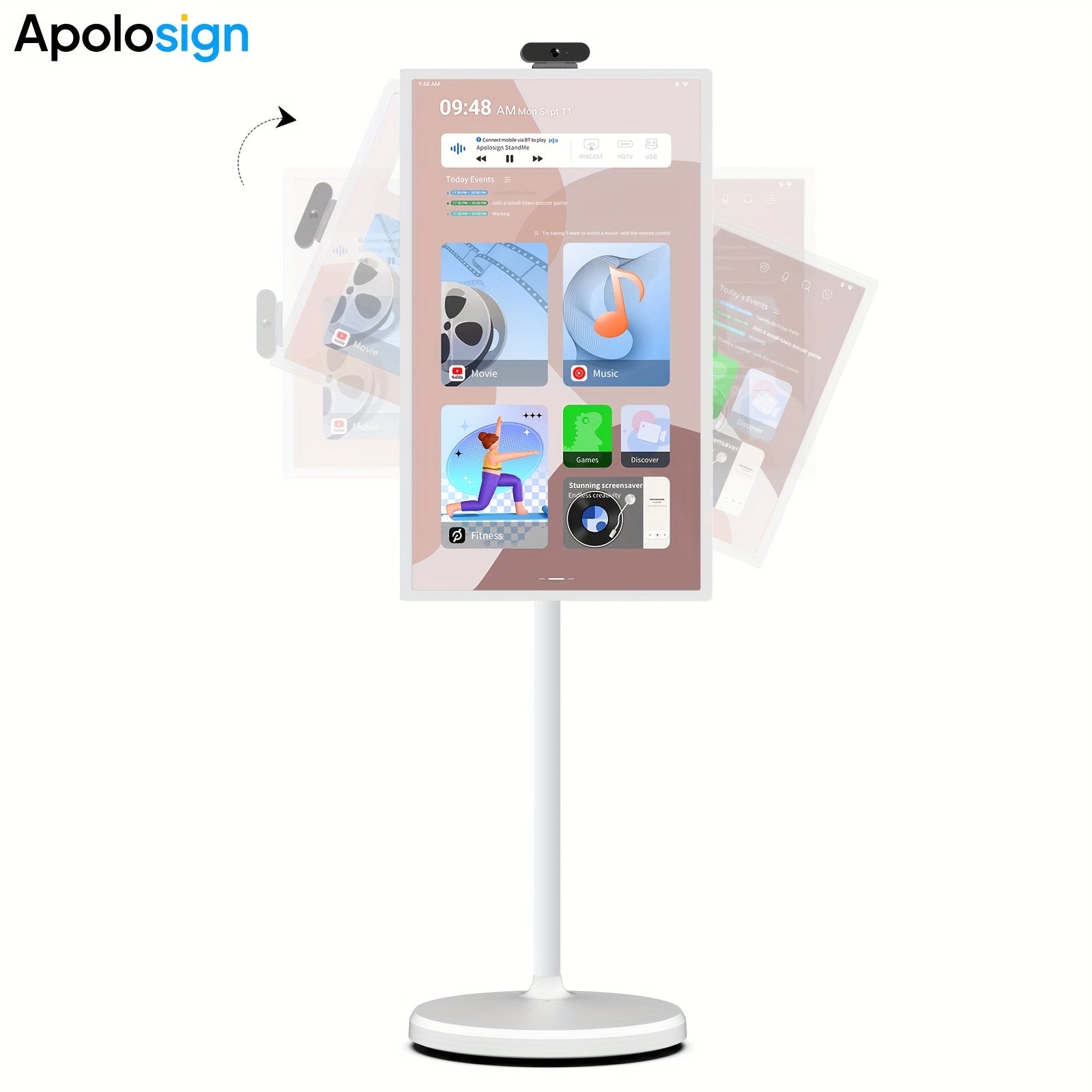 Generation Portable TV with 4K UHD/FHD Features a Rotatable Touchscreen And Wheels, Runs on Android 13, And Serves As Both a Gaming Monitor And a Tablet, Also Suitable for Digital Signage, Refurbished
