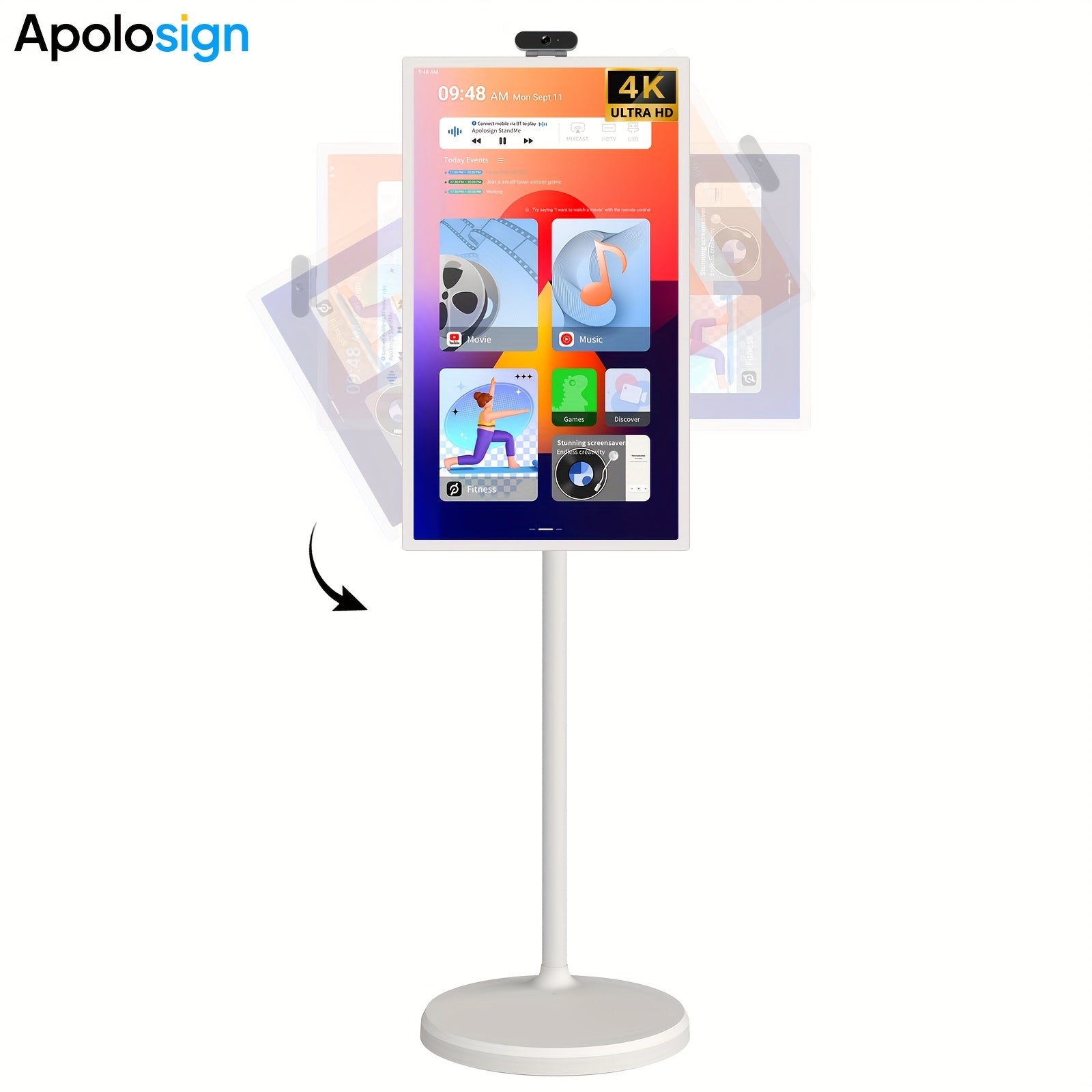 Generation Portable TV with 4K UHD/FHD Features a Rotatable Touchscreen And Wheels, Runs on Android 13, And Serves As Both a Gaming Monitor And a Tablet, Also Suitable for Digital Signage, Refurbished