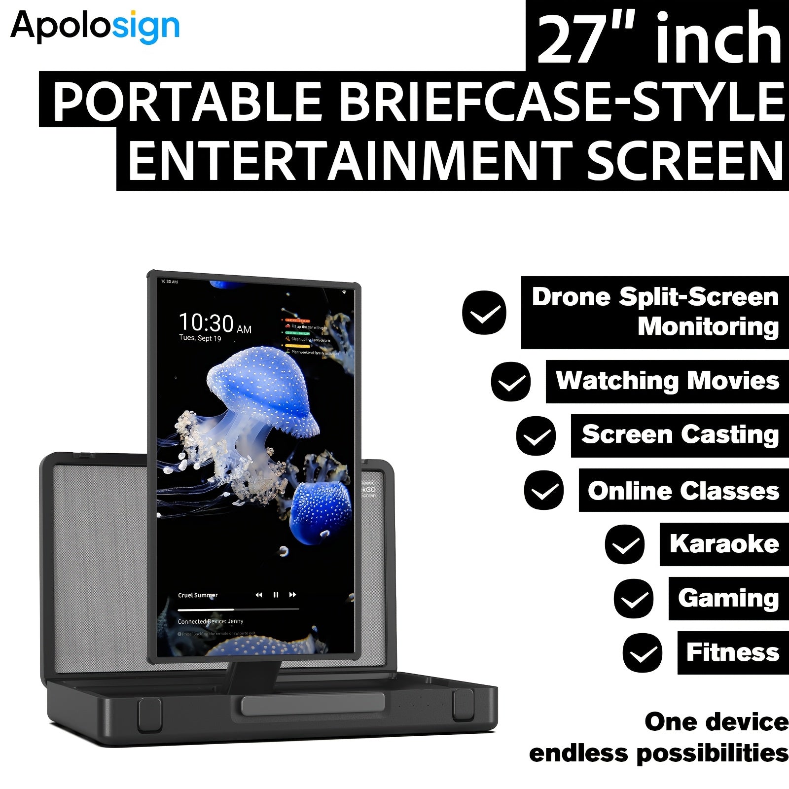 Generation Portable TV with 4K UHD/FHD Features a Rotatable Touchscreen And Wheels, Runs on Android 13, And Serves As Both a Gaming Monitor And a Tablet, Also Suitable for Digital Signage, Refurbished