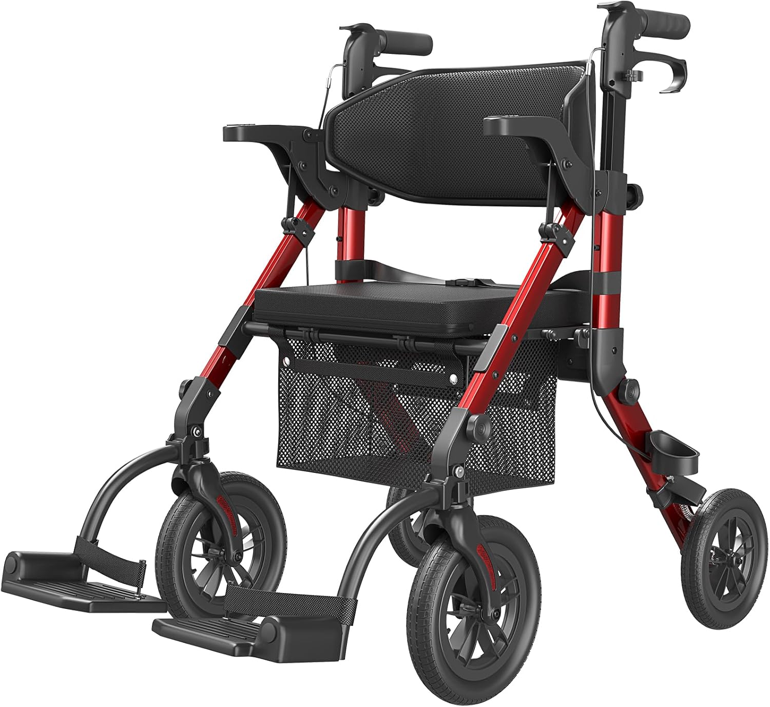 Walkers for Seniors, Wheelchairs for Adults, Rollator Walker with Seat, 2 in 1 Rollator Transport Chair with Brakes, Rollator Lightweight Foldable, Walker Wheelchair Combo