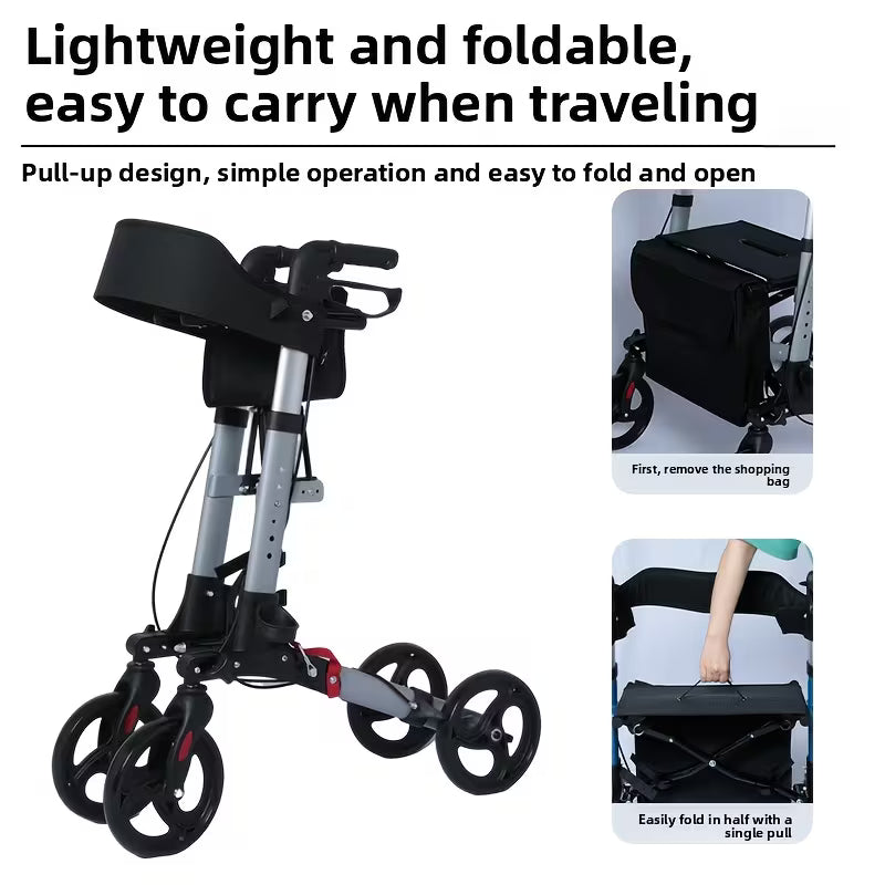Heavy-Duty 4-Wheel Folding Shopping Cart with Seat & Brakes - 15lb Capacity