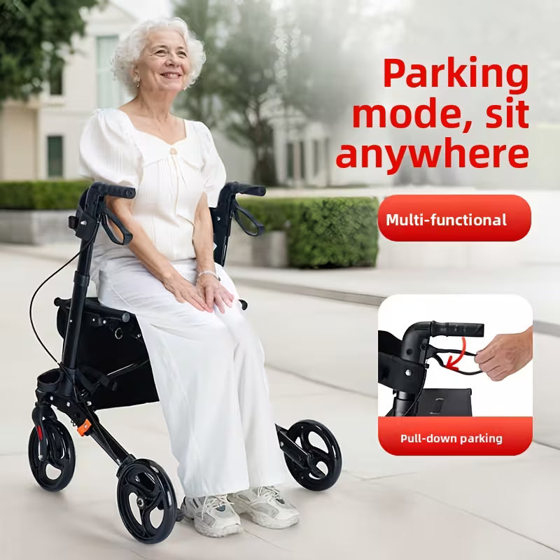 Heavy-Duty 4-Wheel Folding Shopping Cart with Seat & Brakes - 15lb Capacity