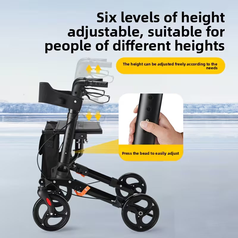 Heavy-Duty 4-Wheel Folding Shopping Cart with Seat & Brakes - 15lb Capacity