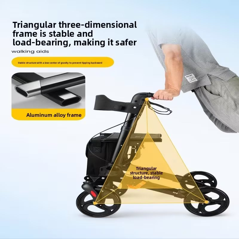 Heavy-Duty 4-Wheel Folding Shopping Cart with Seat & Brakes - 15lb Capacity