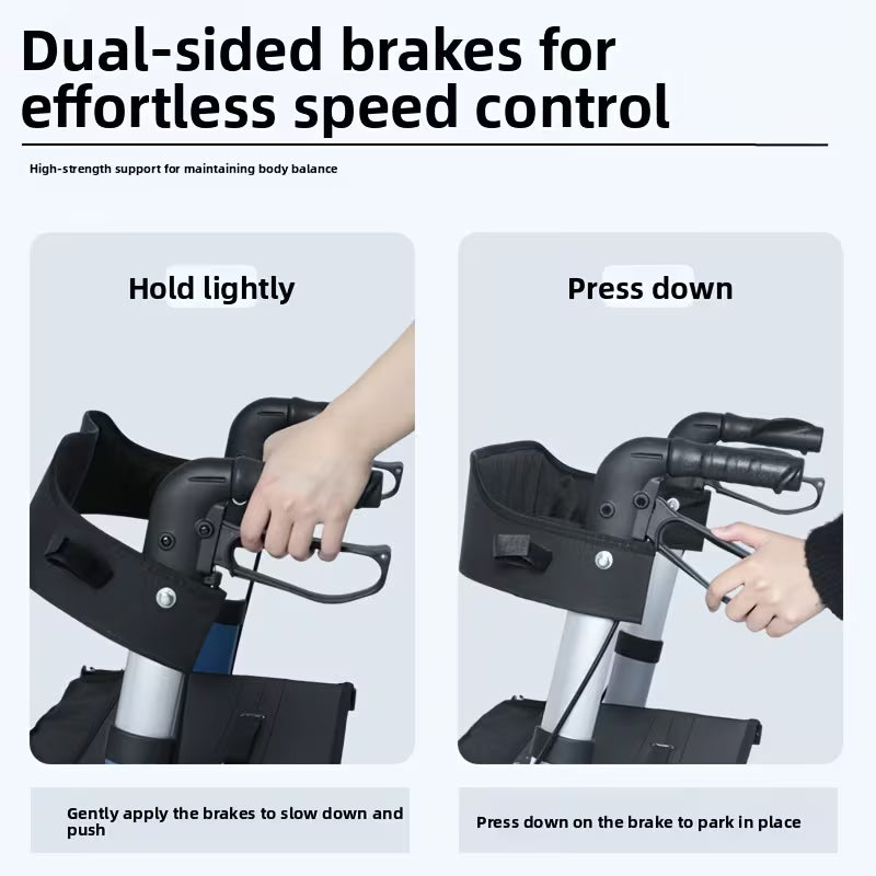 Heavy-Duty 4-Wheel Folding Shopping Cart with Seat & Brakes - 15lb Capacity