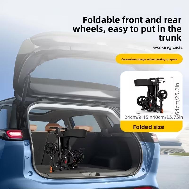 Heavy-Duty 4-Wheel Folding Shopping Cart with Seat & Brakes - 15lb Capacity