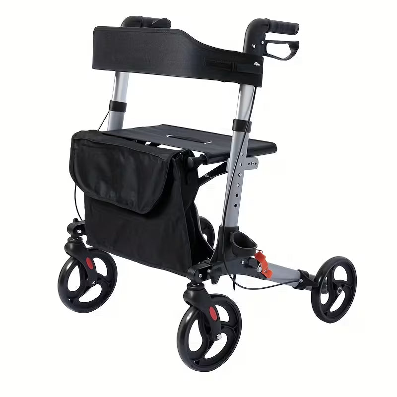 Heavy-Duty 4-Wheel Folding Shopping Cart with Seat & Brakes - 15lb Capacity