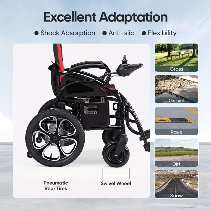 Heavy-Duty Foldable Electric Wheelchair for Seniors & Adults - 330lbs Capacity, 500W Dual Motor