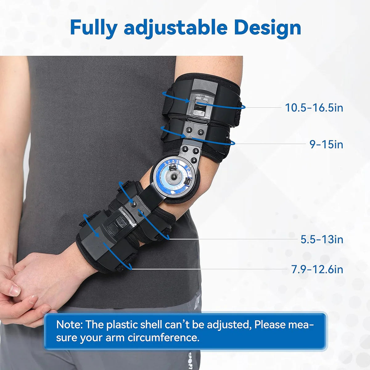 Hinged ROM Elbow Brace, Adjustable Post OP Elbow Brace Stabilizer Splint Arm Injury Recovery Support After Surgery