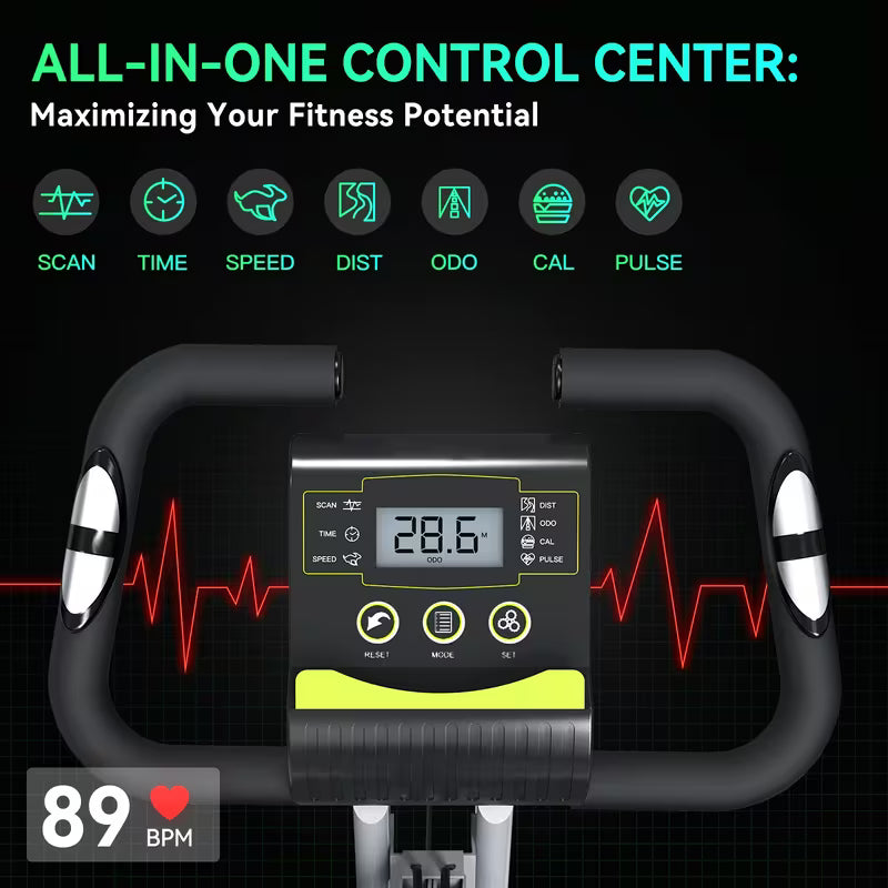 Indoor Exercise Bike For Seniors, 5 IN 1 Foldable Stationary Bike With 16-Level Magnetic Resistance And Tri-Position Ride, 300LBS Capacity, 5.5 LBS Flywheel, Designed For Home Workout