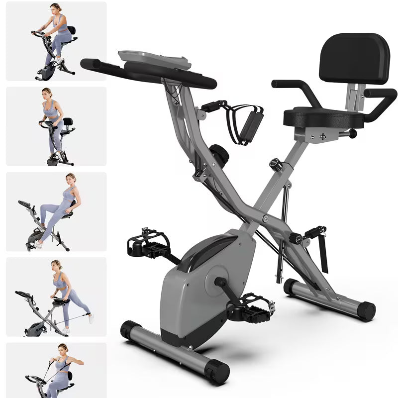 Indoor Exercise Bike For Seniors, 5 IN 1 Foldable Stationary Bike With 16-Level Magnetic Resistance And Tri-Position Ride, 330LBS Capacity, 6.6 LBS Flywheel