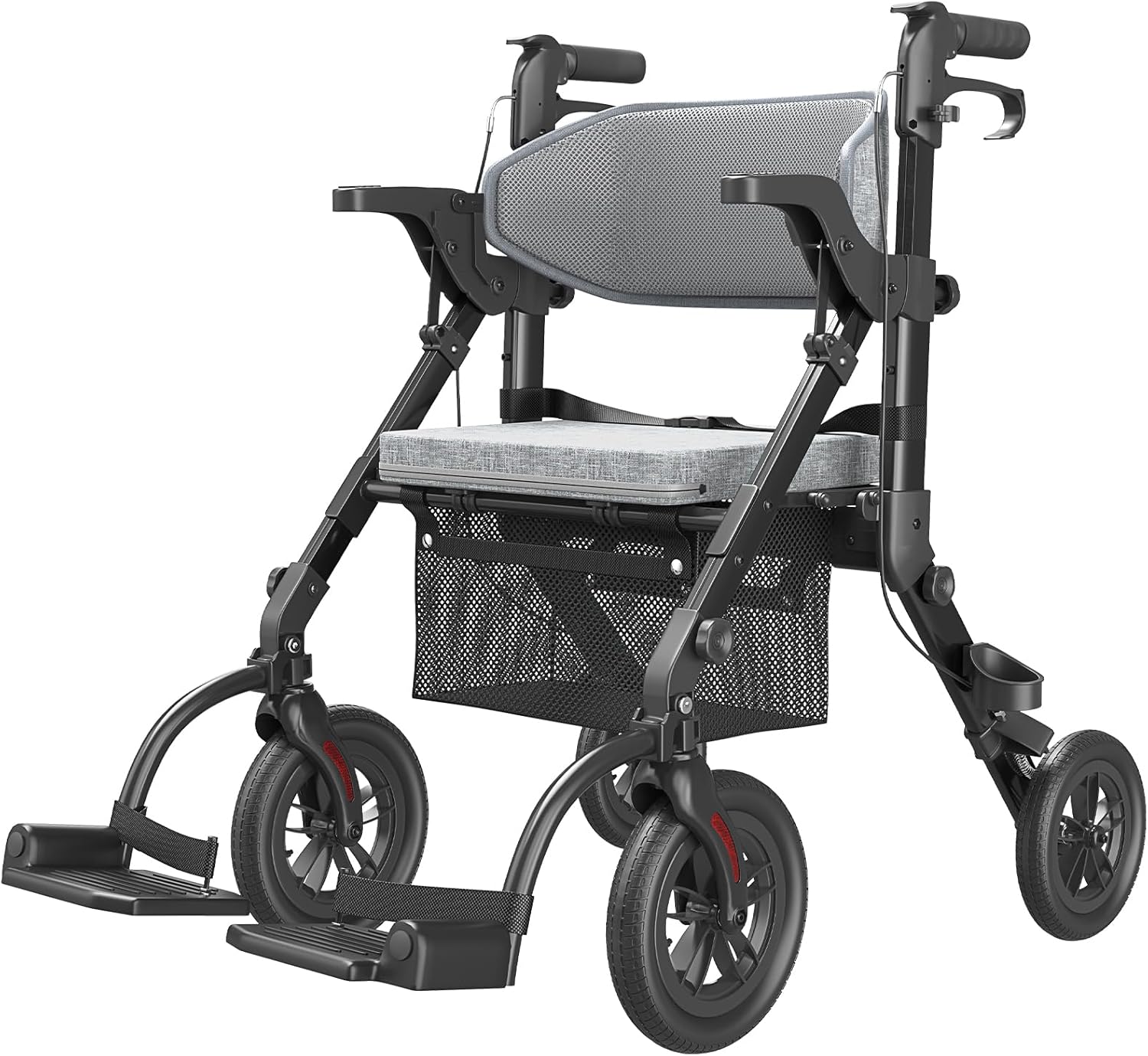 Walkers for Seniors, Wheelchairs for Adults, Rollator Walker with Seat, 2 in 1 Rollator Transport Chair with Brakes, Rollator Lightweight Foldable, Walker Wheelchair Combo