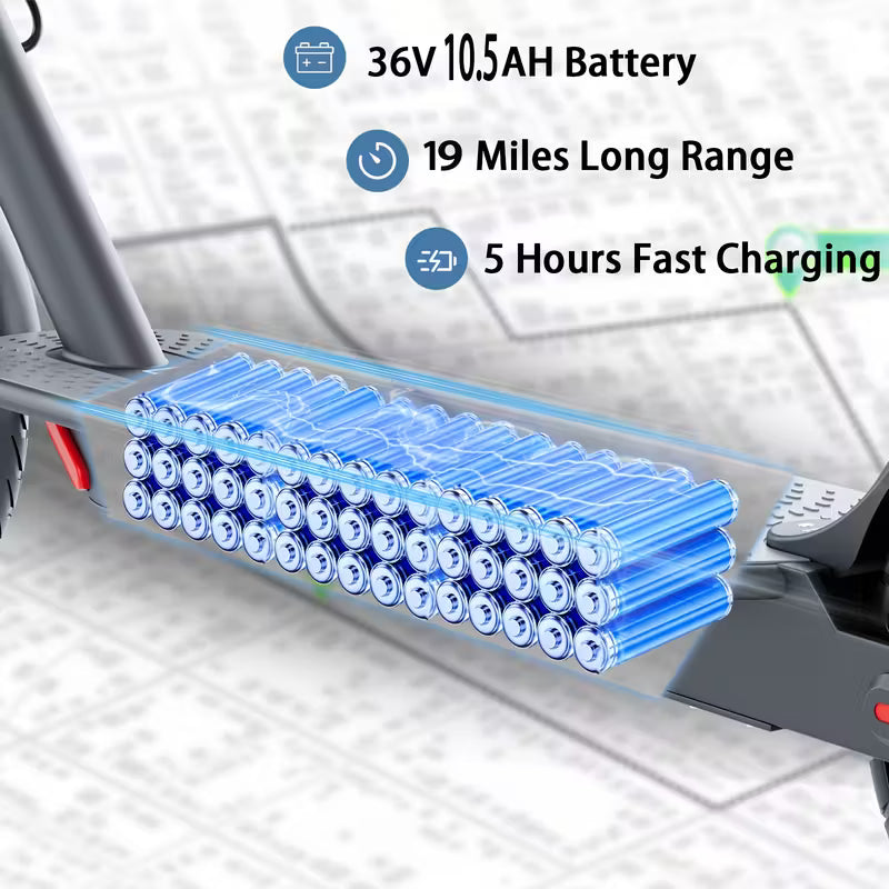 Electric Scooter, 350W 36V 5.2AH-10.5AH, 8.5" Solid Tires, 19 Mile Range And 3 Modes, High Speed For Teens And Adults, Foldable And Height Adjustable, Designed For Beginners- Ideal For City Streets, Parks, Or Campus Pathways, Long-lasting Use