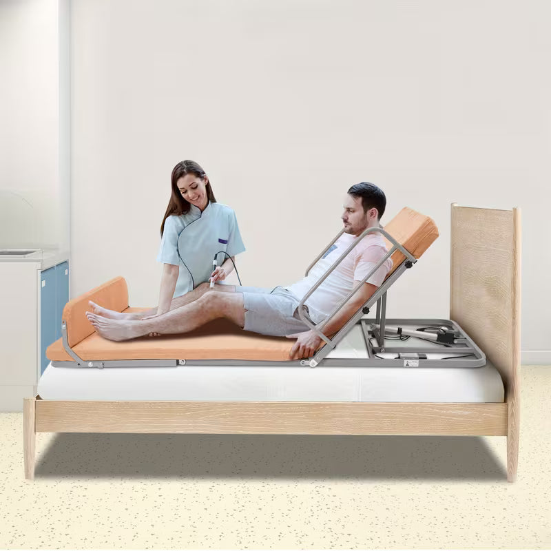 Lifting Backrest with Adjustable Rails&Footrest - No Installation, 2-70°Adjustable, 297 lbs Max Load, Ideal for Elderly & Limited Mobility Users, Adjustable Lifting Backrest, Bed Backrest