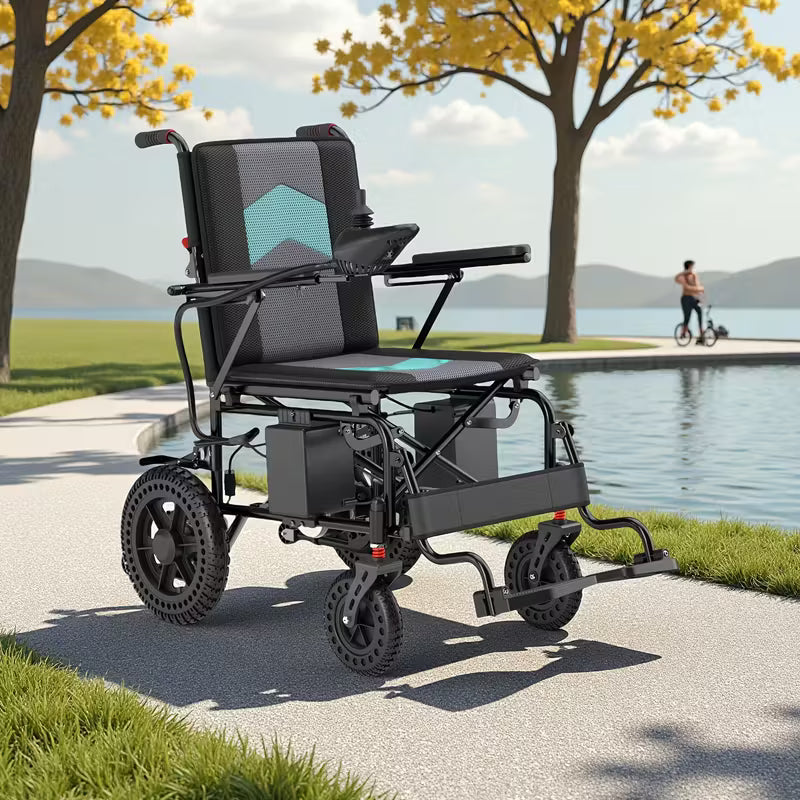 Lightweight Electric Wheelchairs for Adults, Foldable Carbon Fiber Wheelchairs Electric, 28lb, 300lbs Capacity, 12 Miles Long Range, All Terrain Scooter Electric, for Seniors