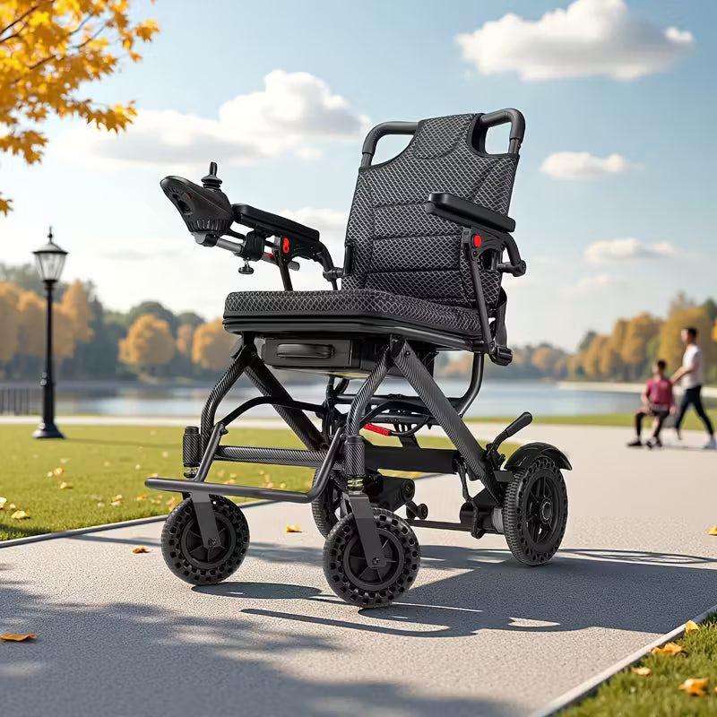 Lightweight Electric Wheelchairs for Adults, Foldable Carbon Fiber Wheelchairs Electric, 28lb, 300lbs Capacity, 12 Miles Long Range, All Terrain Scooter Electric, for Seniors