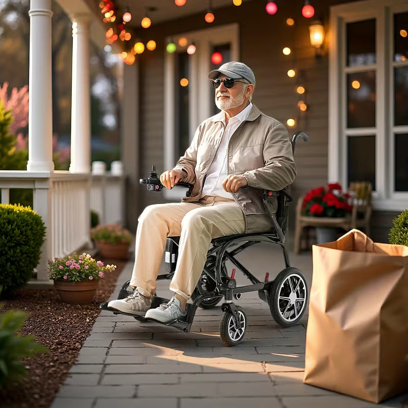 Lightweight Electric Wheelchairs for Adults, Foldable Carbon Fiber Wheelchairs Electric, 28lb, 300lbs Capacity, 12 Miles Long Range, All Terrain Scooter Electric, for Seniors