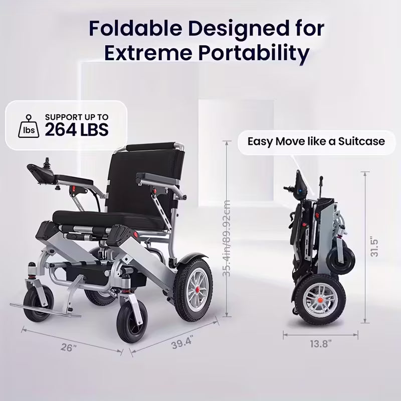 Lightweight Electric Wheelchairs for Adults, Folding Power Wheelchair, All Terrain | Handicap Motorized Mobility Scooters for Seniors, Powered Wheel Chair