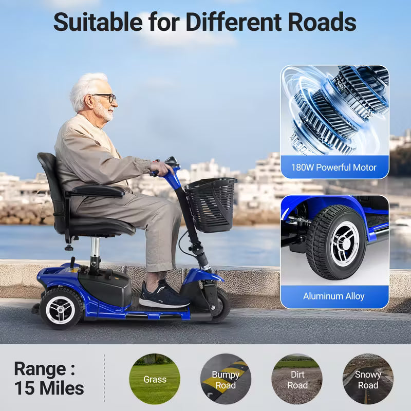 Lightweight Foldable 3 Wheel Mobility Scooter For Seniors With Basket And Light 180W