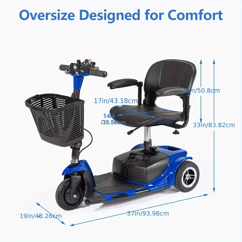 Lightweight Foldable 3 Wheel Mobility Scooter For Seniors With Basket And Light 180W