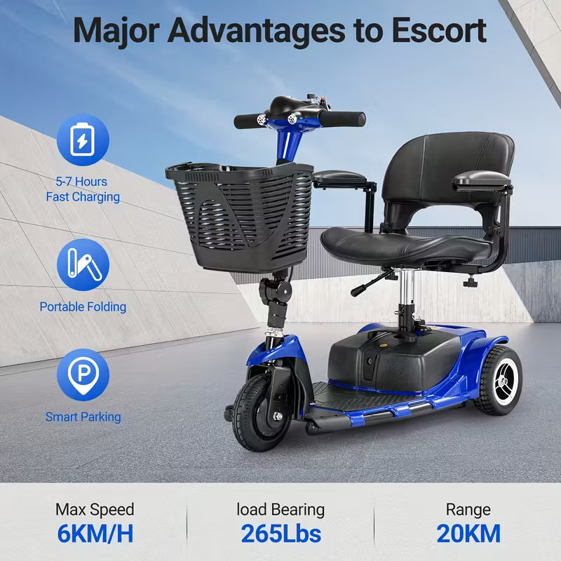 Lightweight Foldable 3 Wheel Mobility Scooter For Seniors With Basket And Light 180W