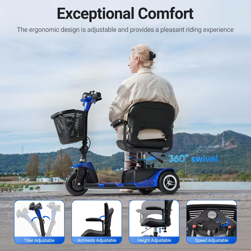 Lightweight Foldable 3 Wheel Mobility Scooter For Seniors With Basket And Light 180W