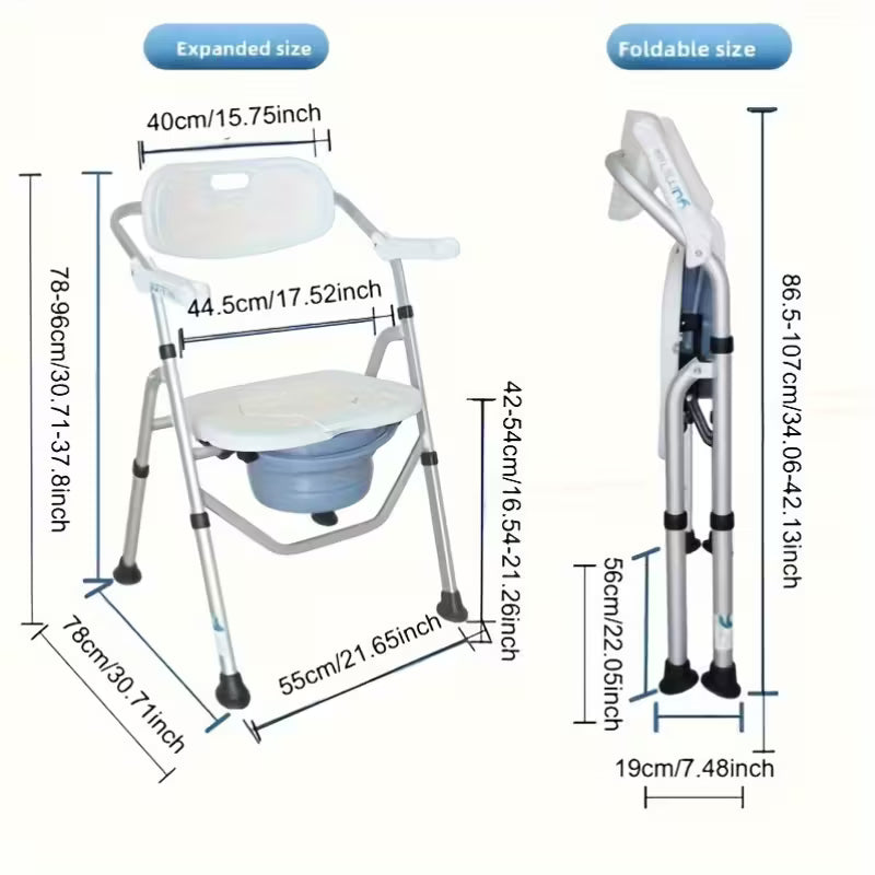 Lightweight Foldable Shower Toilet Seat | No Installation Required, One-Step Folding and Unfolding, with Armrests and Backrest, Durable Aluminum Alloy Armchair for and Pregnant Women, Ideal for Indoor Sitting, Bathing, Rehabilitation