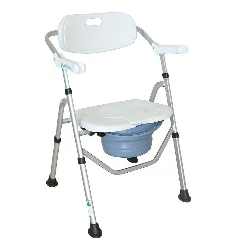 Lightweight Foldable Shower Toilet Seat | No Installation Required, One-Step Folding and Unfolding, with Armrests and Backrest, Durable Aluminum Alloy Armchair for and Pregnant Women, Ideal for Indoor Sitting, Bathing, Rehabilitation