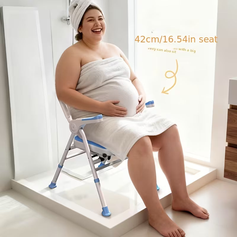 Lightweight Foldable Shower Toilet Seat | No Installation Required, One-Step Folding and Unfolding, with Armrests and Backrest, Durable Aluminum Alloy Armchair for and Pregnant Women, Ideal for Indoor Sitting, Bathing, Rehabilitation