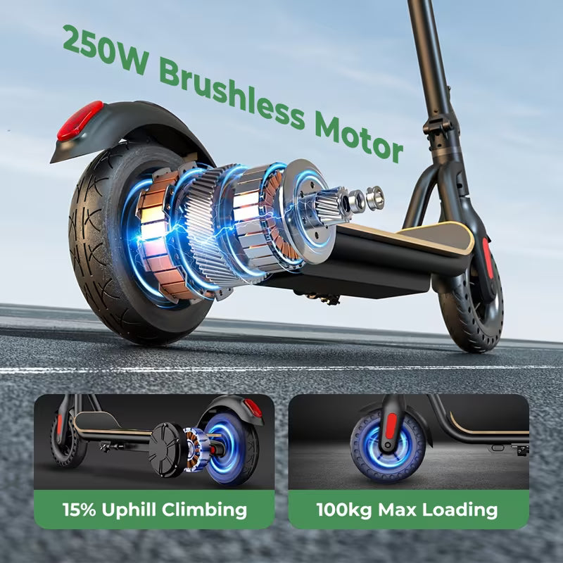 Lightweight Folding Electric Scooter, Black, 8-Inch Tires, 250W Motor, 7.8Ah Battery, High Speed 25km/h, 3 Speed Modes, Up to 18-22km Range