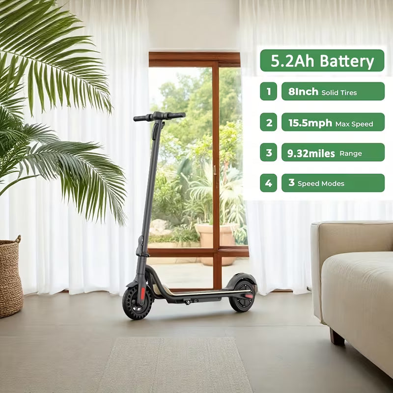 Lightweight Folding Electric Scooter, Black, 8-Inch Tires, 250W Motor, 7.8Ah Battery, High Speed 25km/h, 3 Speed Modes, Up to 18-22km Range