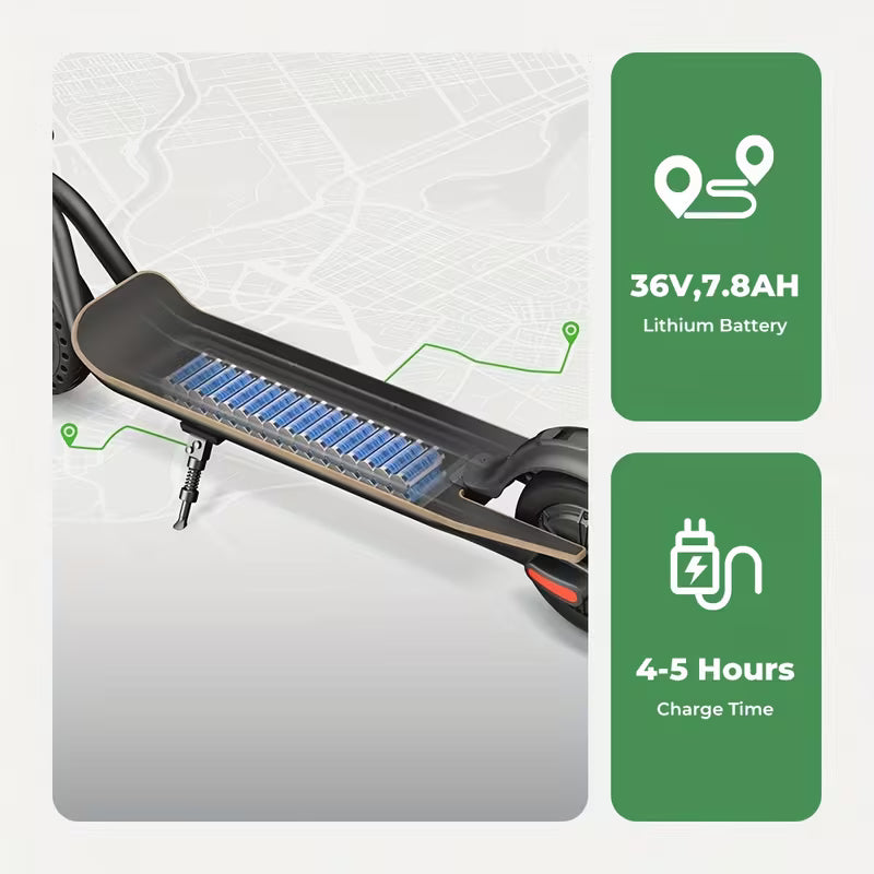 Lightweight Folding Electric Scooter, Black, 8-Inch Tires, 250W Motor, 7.8Ah Battery, High Speed 25km/h, 3 Speed Modes, Up to 18-22km Range